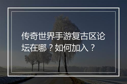 传奇世界手游复古区论坛在哪？如何加入？