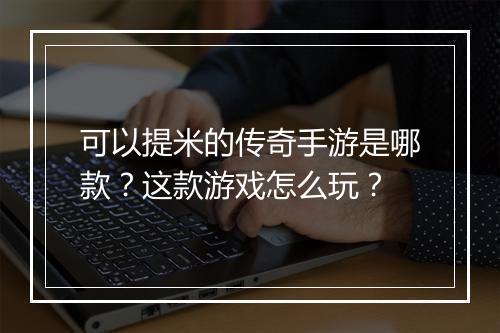 可以提米的传奇手游是哪款？这款游戏怎么玩？