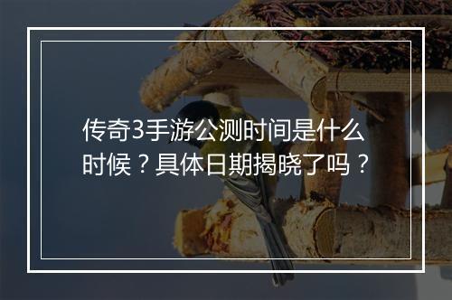 传奇3手游公测时间是什么时候？具体日期揭晓了吗？