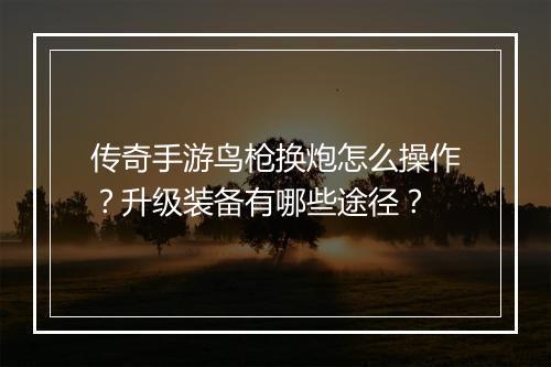 传奇手游鸟枪换炮怎么操作？升级装备有哪些途径？