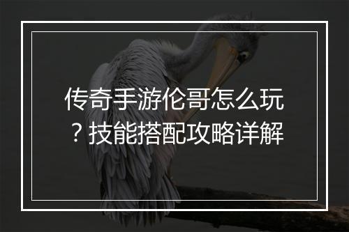 传奇手游伦哥怎么玩？技能搭配攻略详解