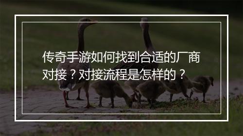 传奇手游如何找到合适的厂商对接？对接流程是怎样的？