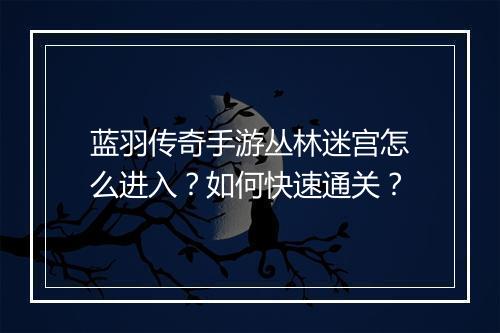 蓝羽传奇手游丛林迷宫怎么进入？如何快速通关？