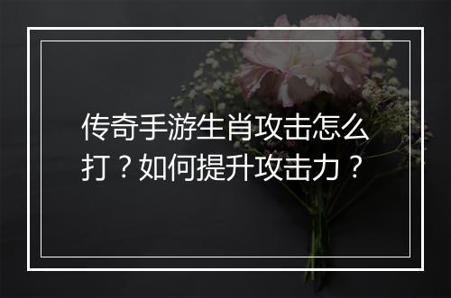 传奇手游生肖攻击怎么打？如何提升攻击力？