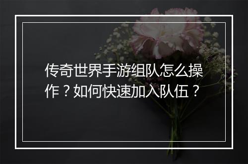 传奇世界手游组队怎么操作？如何快速加入队伍？