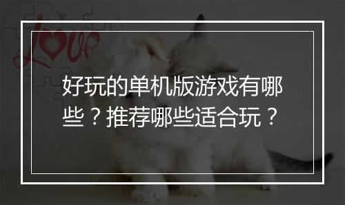 好玩的单机版游戏有哪些？推荐哪些适合玩？