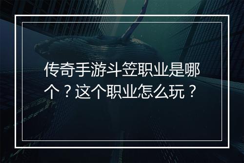 传奇手游斗笠职业是哪个？这个职业怎么玩？