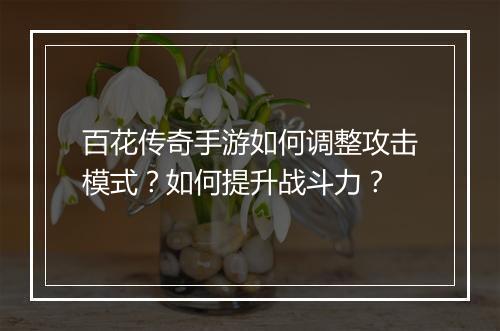 百花传奇手游如何调整攻击模式？如何提升战斗力？