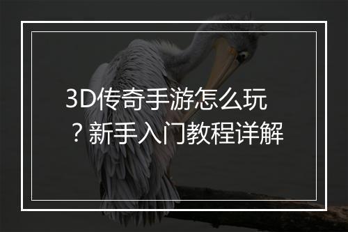 3D传奇手游怎么玩？新手入门教程详解