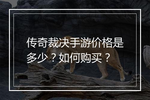 传奇裁决手游价格是多少？如何购买？