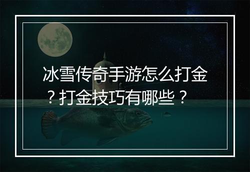 冰雪传奇手游怎么打金？打金技巧有哪些？