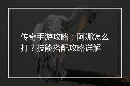 传奇手游攻略：阿娜怎么打？技能搭配攻略详解