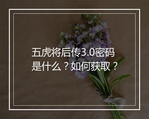 五虎将后传3.0密码是什么？如何获取？