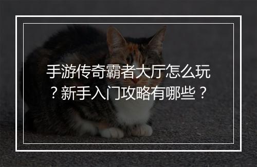 手游传奇霸者大厅怎么玩？新手入门攻略有哪些？