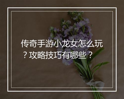 传奇手游小龙女怎么玩？攻略技巧有哪些？