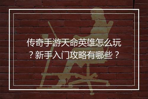 传奇手游天命英雄怎么玩？新手入门攻略有哪些？