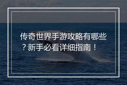 传奇世界手游攻略有哪些？新手必看详细指南！