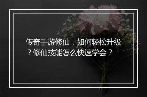 传奇手游修仙，如何轻松升级？修仙技能怎么快速学会？