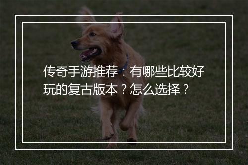传奇手游推荐：有哪些比较好玩的复古版本？怎么选择？
