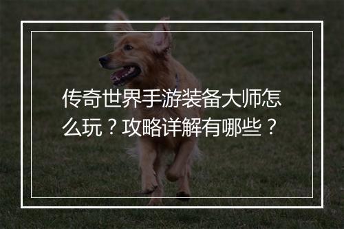 传奇世界手游装备大师怎么玩？攻略详解有哪些？