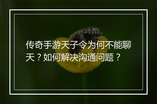 传奇手游天子令为何不能聊天？如何解决沟通问题？