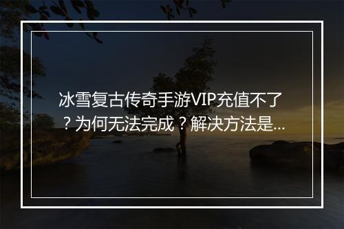 冰雪复古传奇手游VIP充值不了？为何无法完成？解决方法是什么？
