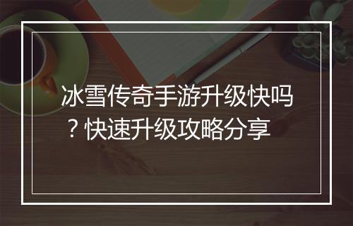 冰雪传奇手游升级快吗?快速升级攻略分享
