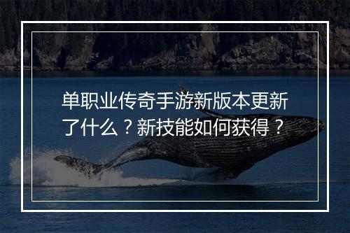 单职业传奇手游新版本更新了什么？新技能如何获得？