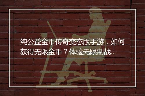 纯公益金币传奇变态版手游，如何获得无限金币？体验无限制战斗？
