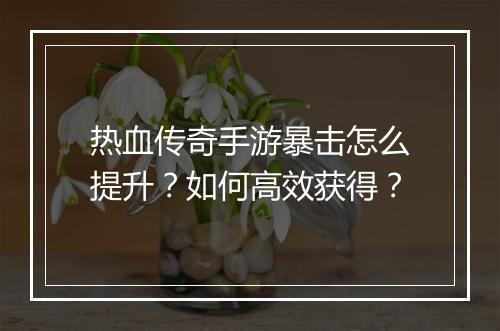 热血传奇手游暴击怎么提升？如何高效获得？