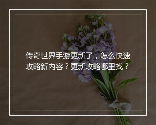 传奇世界手游更新了，怎么快速攻略新内容？更新攻略哪里找？