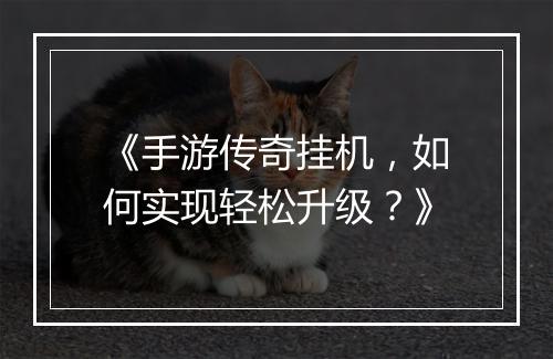 《手游传奇挂机，如何实现轻松升级？》
