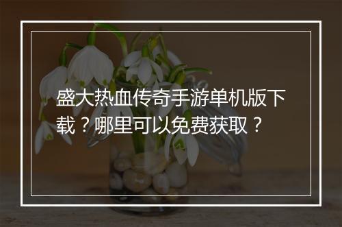 盛大热血传奇手游单机版下载？哪里可以免费获取？