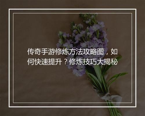 传奇手游修炼方法攻略图，如何快速提升？修炼技巧大揭秘