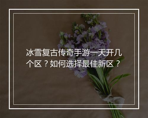 冰雪复古传奇手游一天开几个区？如何选择最佳新区？