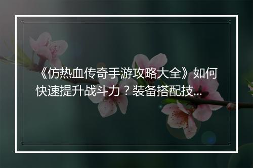 《仿热血传奇手游攻略大全》如何快速提升战斗力？装备搭配技巧揭秘？