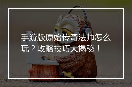 手游版原始传奇法师怎么玩？攻略技巧大揭秘！