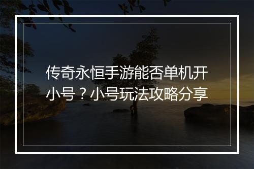 传奇永恒手游能否单机开小号？小号玩法攻略分享
