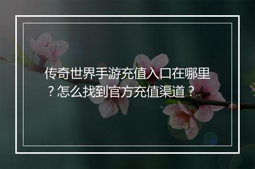 传奇世界手游充值入口在哪里？怎么找到官方充值渠道？