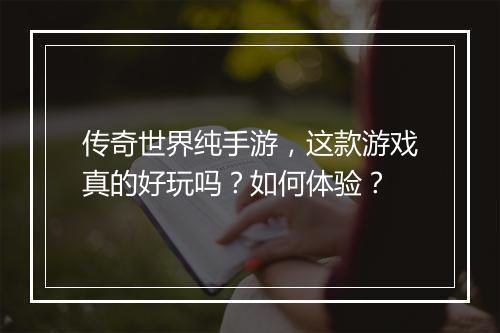 传奇世界纯手游，这款游戏真的好玩吗？如何体验？