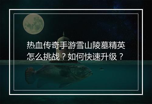 热血传奇手游雪山陵墓精英怎么挑战？如何快速升级？