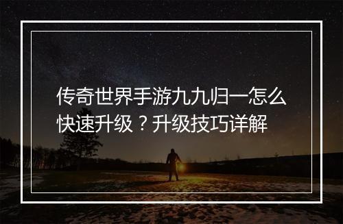传奇世界手游九九归一怎么快速升级？升级技巧详解