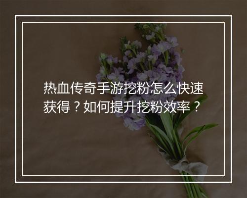 热血传奇手游挖粉怎么快速获得？如何提升挖粉效率？