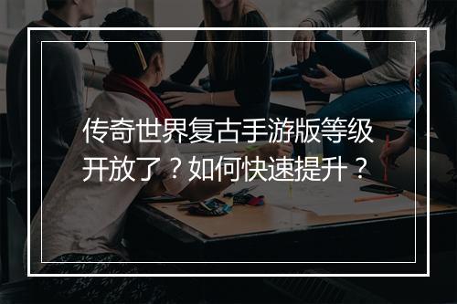 传奇世界复古手游版等级开放了？如何快速提升？