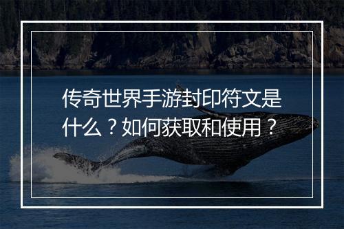 传奇世界手游封印符文是什么？如何获取和使用？