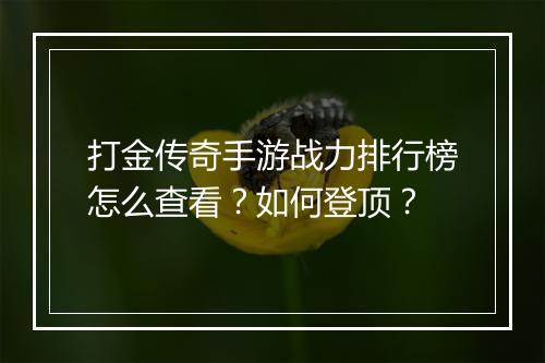 打金传奇手游战力排行榜怎么查看？如何登顶？