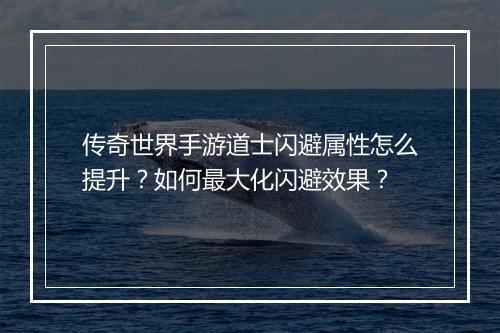 传奇世界手游道士闪避属性怎么提升？如何最大化闪避效果？