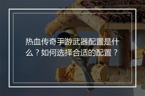 热血传奇手游武器配置是什么？如何选择合适的配置？