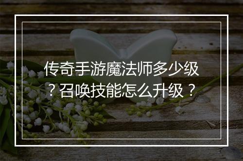 传奇手游魔法师多少级？召唤技能怎么升级？