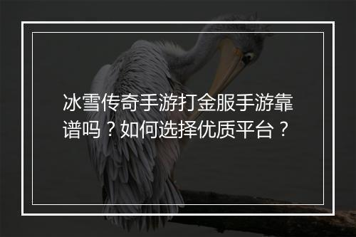 冰雪传奇手游打金服手游靠谱吗？如何选择优质平台？